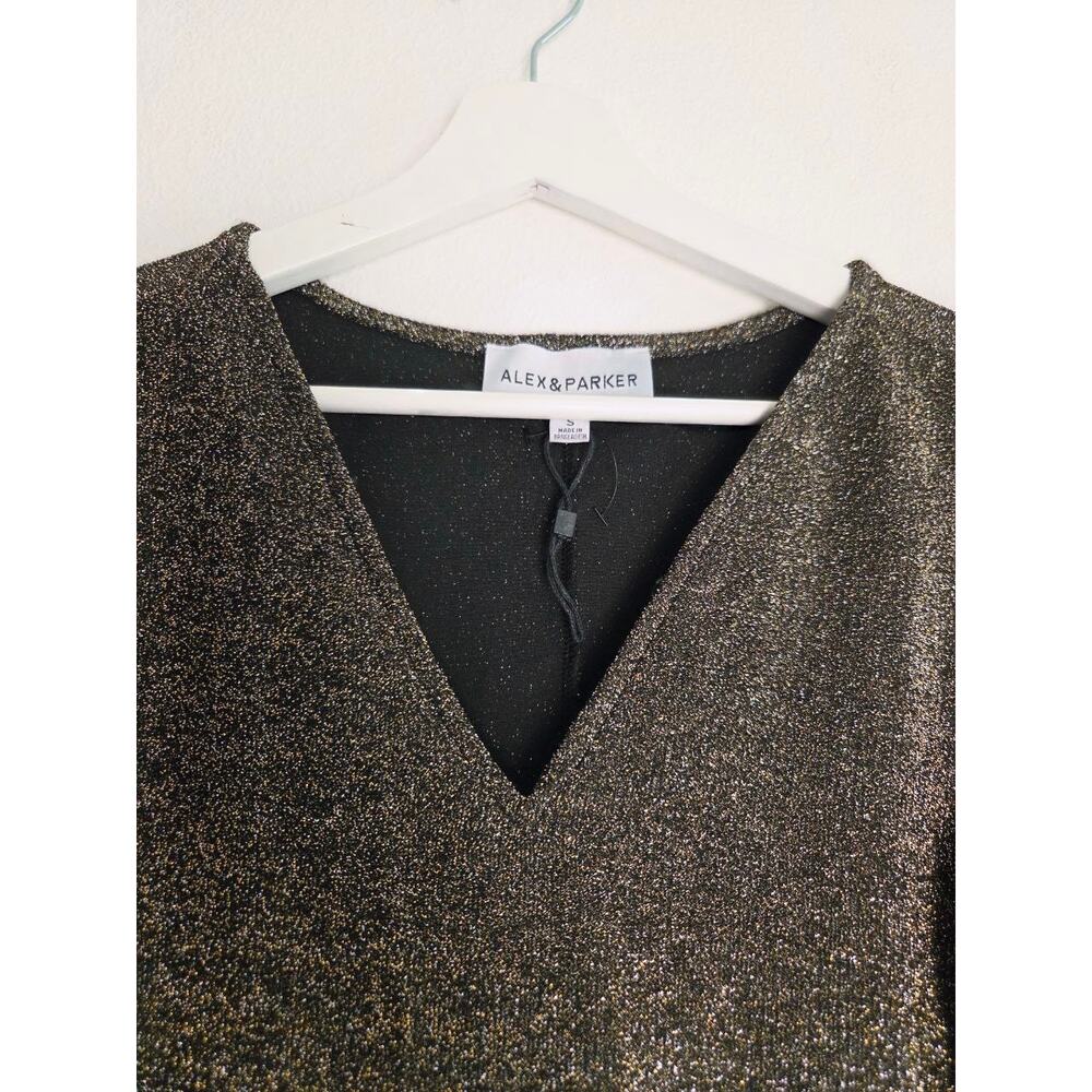 Alex & Parker Metallic Lurex Puff Sleeve Top Small Gold Balloon Sleeve Blouse - Picture 5 of 10